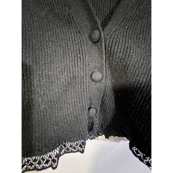 For Love And Lemons Nina Black Knit Crop Cardigan Sweater Size XXS - Picture 3 of 7